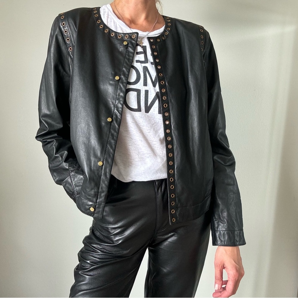 Donna Karan black genuine leather moto jacket, size M. Black label - Picture 4 of 11